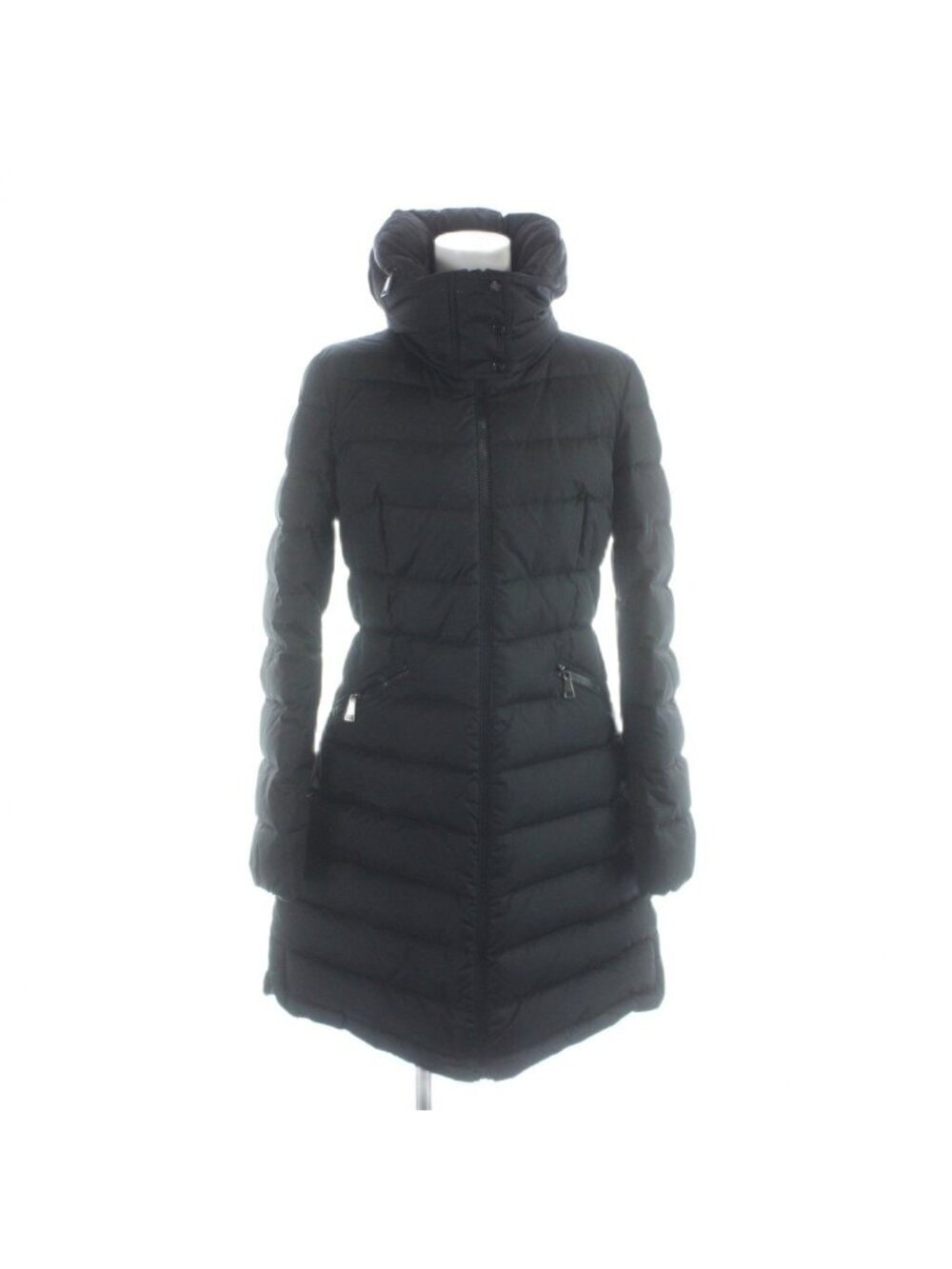 Moncler Flammette Down Coat Long Built in Hood Shape Patch Logo Stand Collar 00